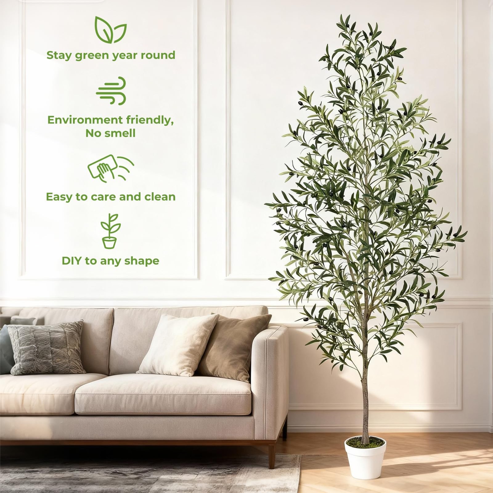 Artificial Olive Trees with Lifelike Natural Trunk, Leaves, Moss and Fruits, …