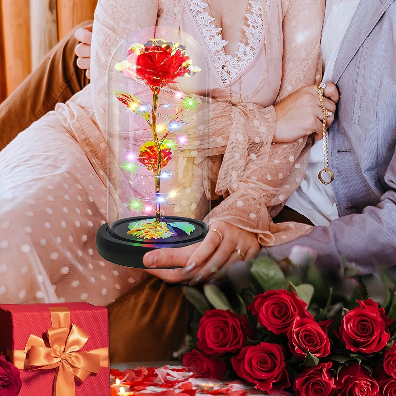 LED Enchanted Eternal Galaxy Rose Glass Dome Fairy Light Romantic Gift Decor