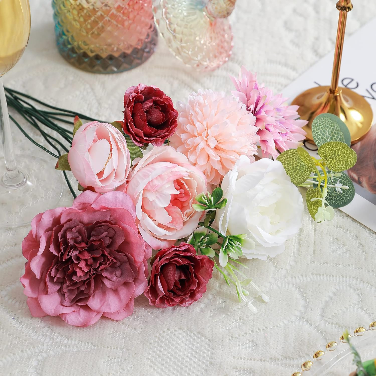 Artificial Flowers Combo, Fake Flowers for DIY Tables Centerpieces Baby Shower B