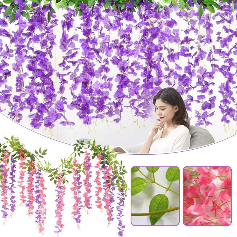 Artificial Rattan Fake Flower Strings Hanging Garland Outdoor Home Decoration
