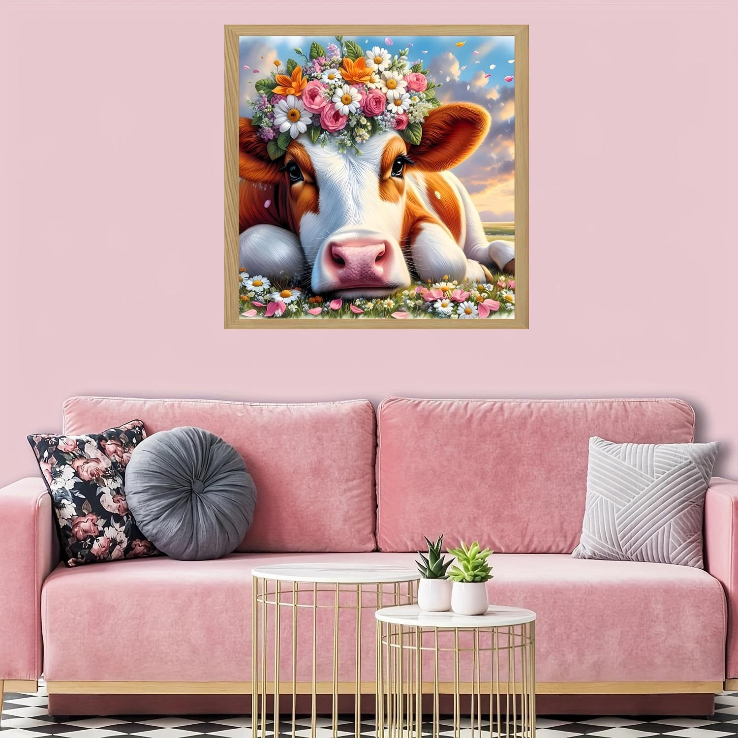 Miairivy Cow with Flower Wreath 5D Diamond 13.8 inches x inches, GL004