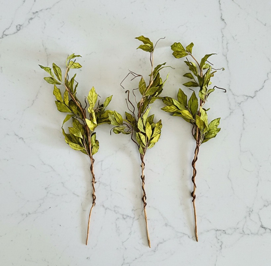 Set of 3 Green Leafy Sprays Feature Curly Vines & 2-Tone Green Leaves 36″ Tall