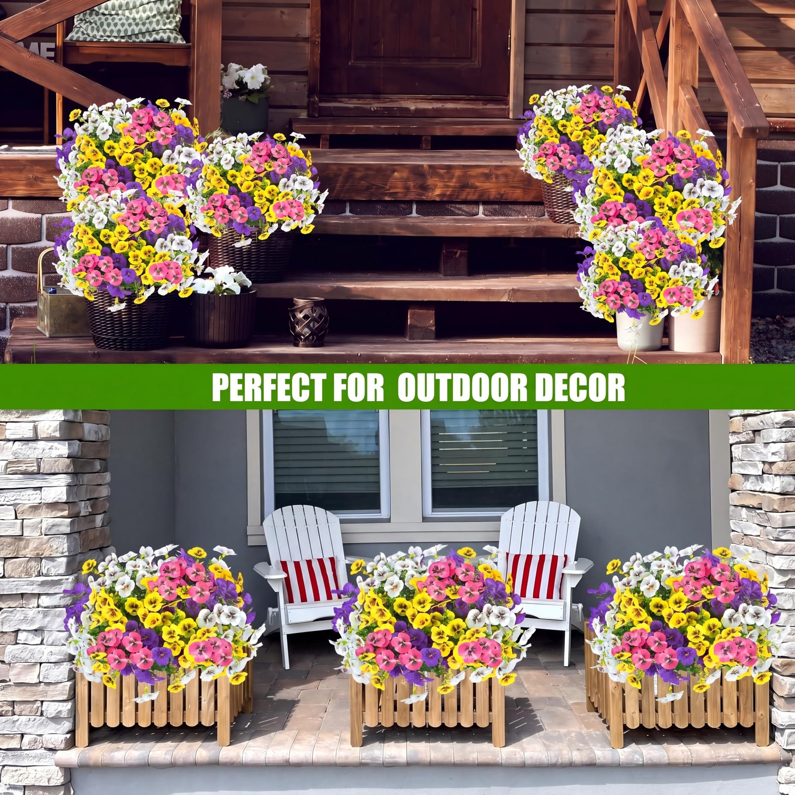 Artificial Pansy Flowers for Outdoors 12 Bundles Realistic Faux Plants UV Res…