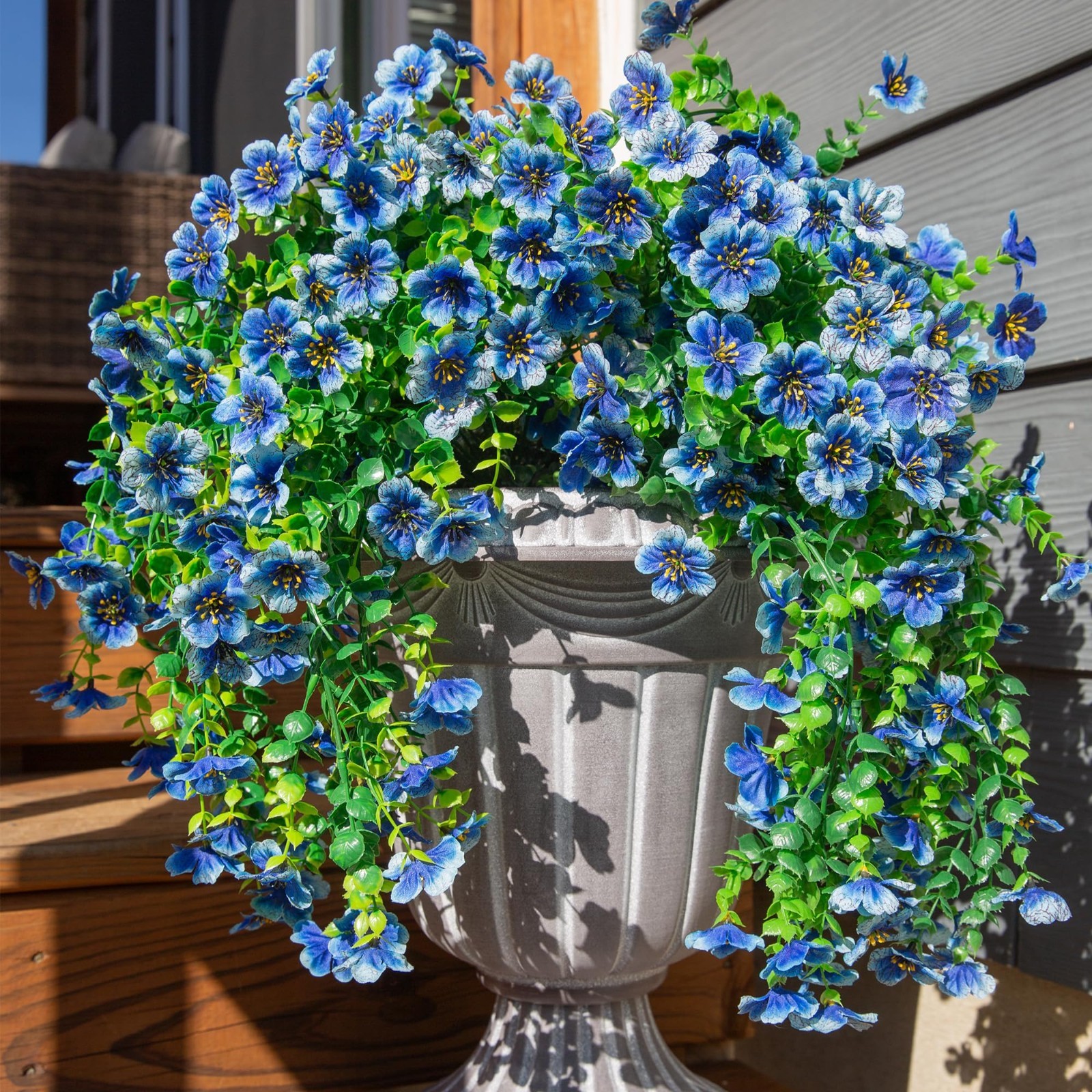 Faux Hanging Flowers – 2 PCS UV Resistant Silk Violets & Eucalyptus for Outdoor