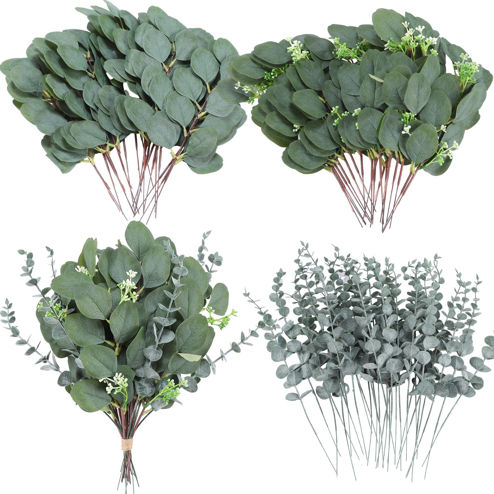 120 Pcs Eucalyptus Leaves Stems Artificial Silver Dollar Eucalyptus Wedding B…