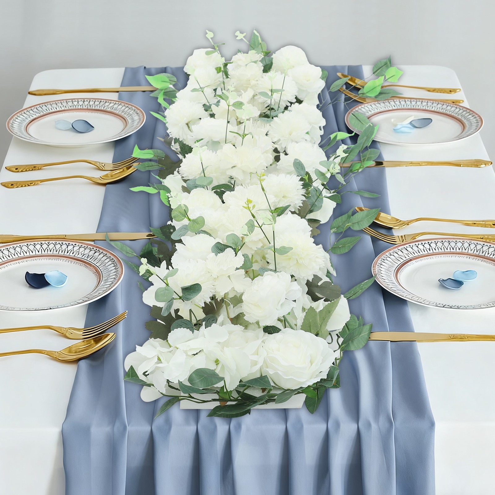Artificial Flowers Row, Artificial Flower Row for Home Party Wedding White
