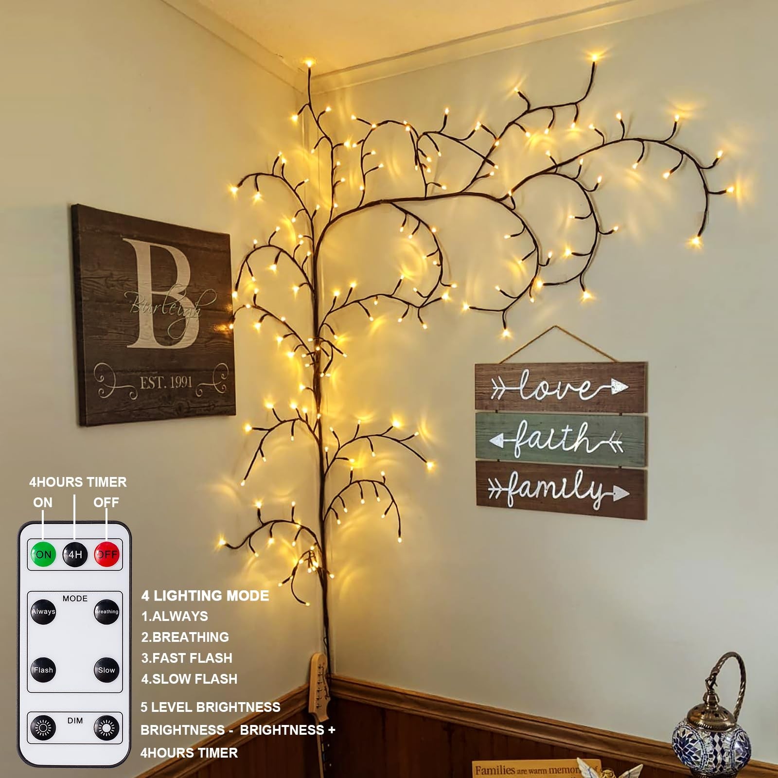Enchanted Willow Vine Lights with Remote:144 LEDs Flexible DIY Vines with Lig…