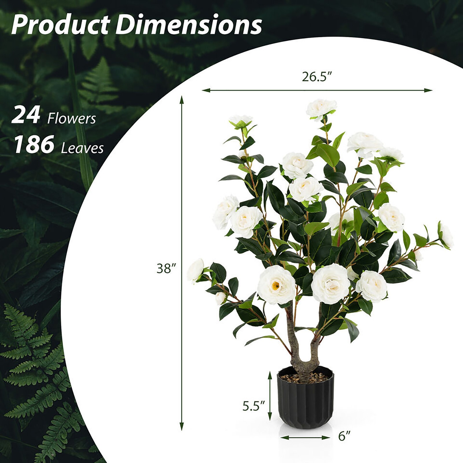 2-Pack 38” Artificial Camellia Tree Faux Floral Plant for Decoration White