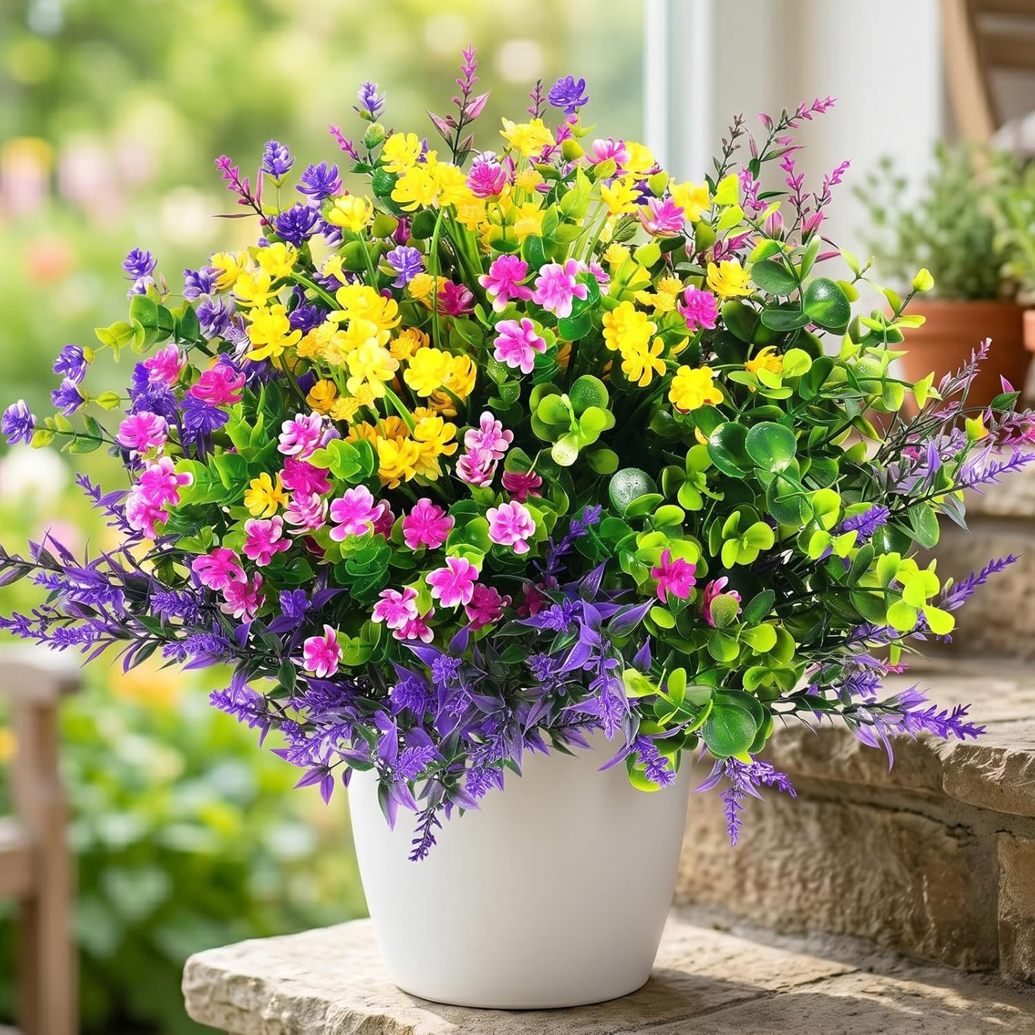 Hananona 12 Pcs Artificial Flowers Outdoor, Faux Artificial Plants UV Resistant