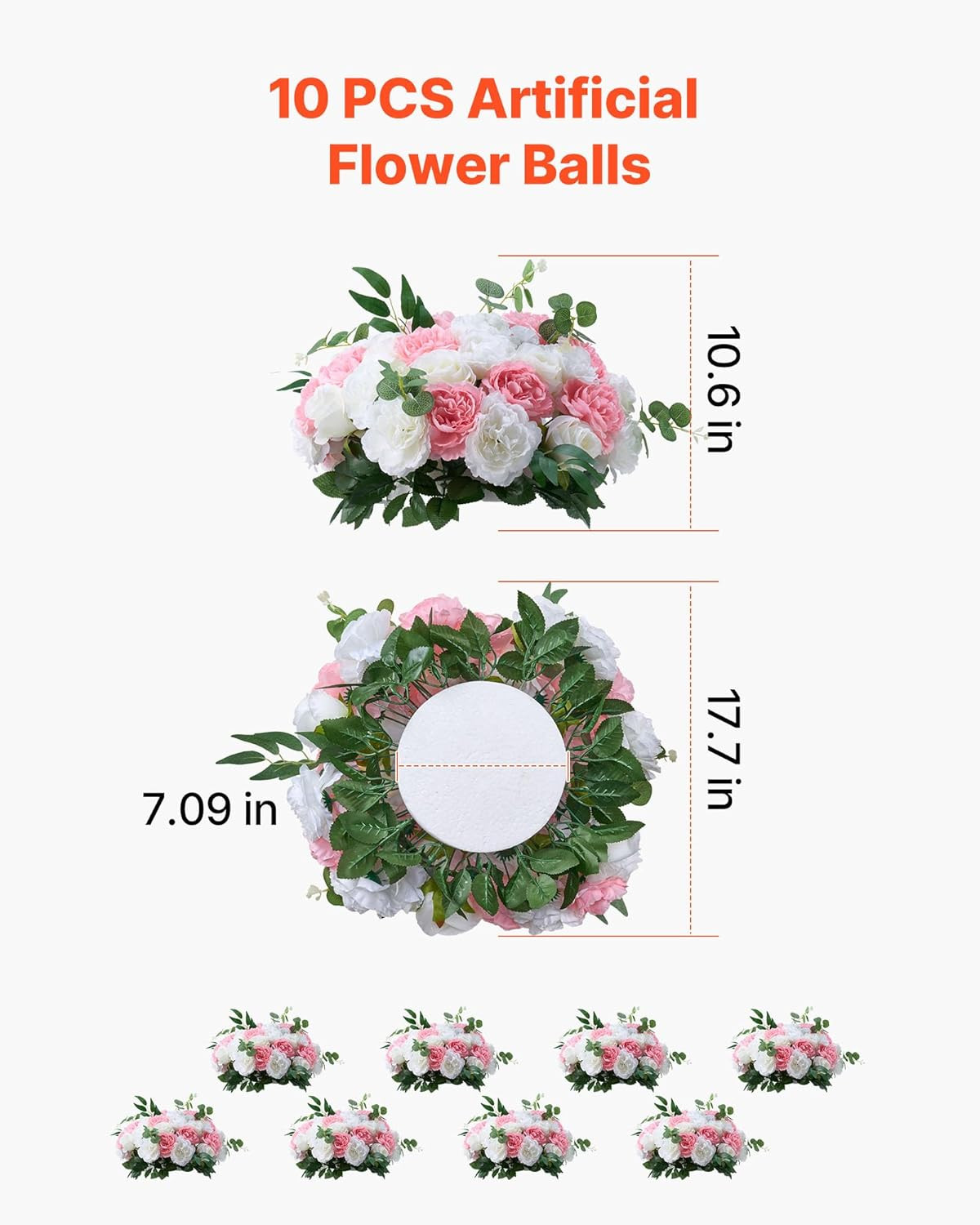 10 PCS Pink & White Rose Flower Ball Centerpieces for Weddings & Home Decor