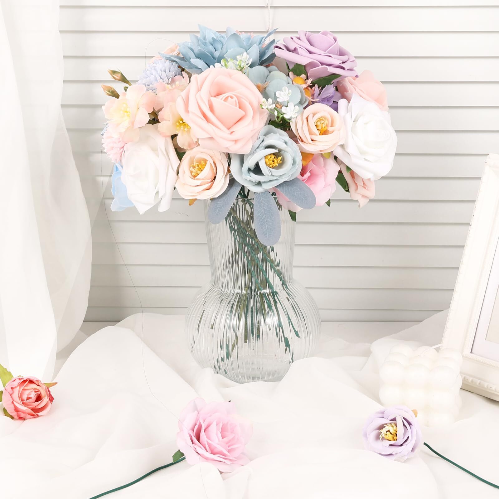 Dusty Blue Pink Artificial Flowers Combo Box DIY Wedding Centerpieces Decor