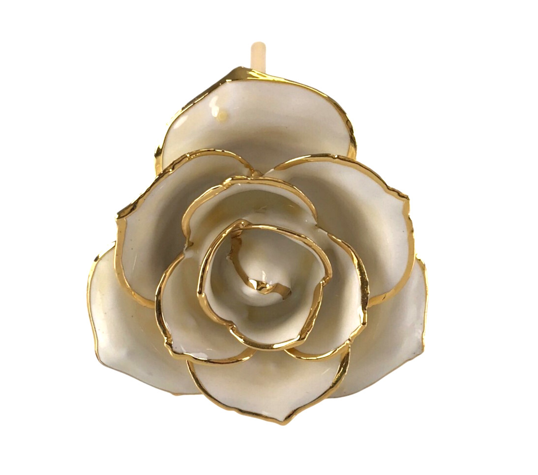 24K Gold Dipped White Rose Long Stem Forever Preserved Rose Flower Lacquered