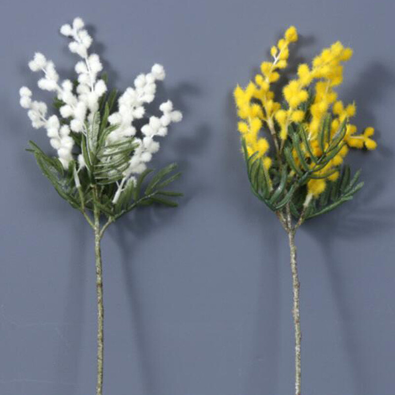1xArtificial Fake Silk Flower Golden Yellow Wattle Flower Stem Australian Native