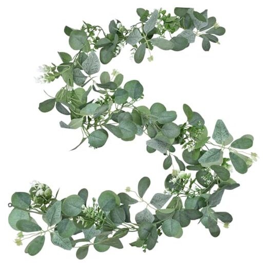 6.2ft Artificial Eucalyptus Garland with Butterfly Leaves and White Green