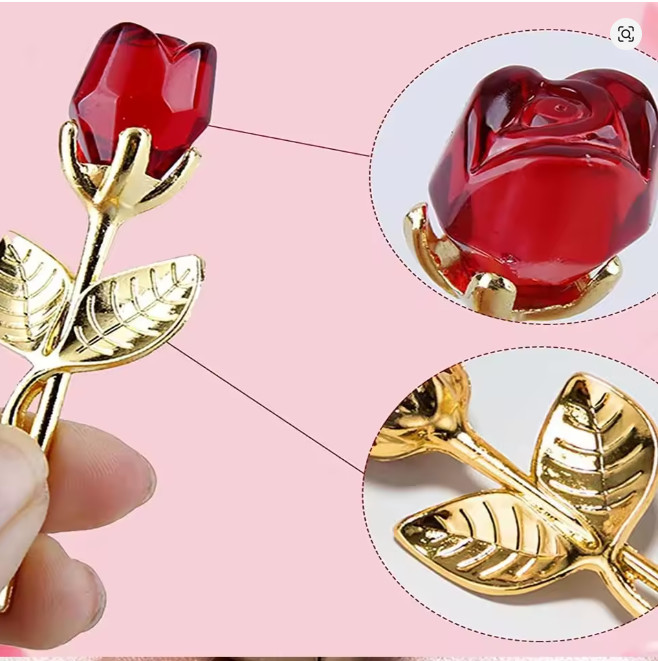 Rose Flower Glass Crystal Mini Artificial Decor Gift for Home Office Wedding