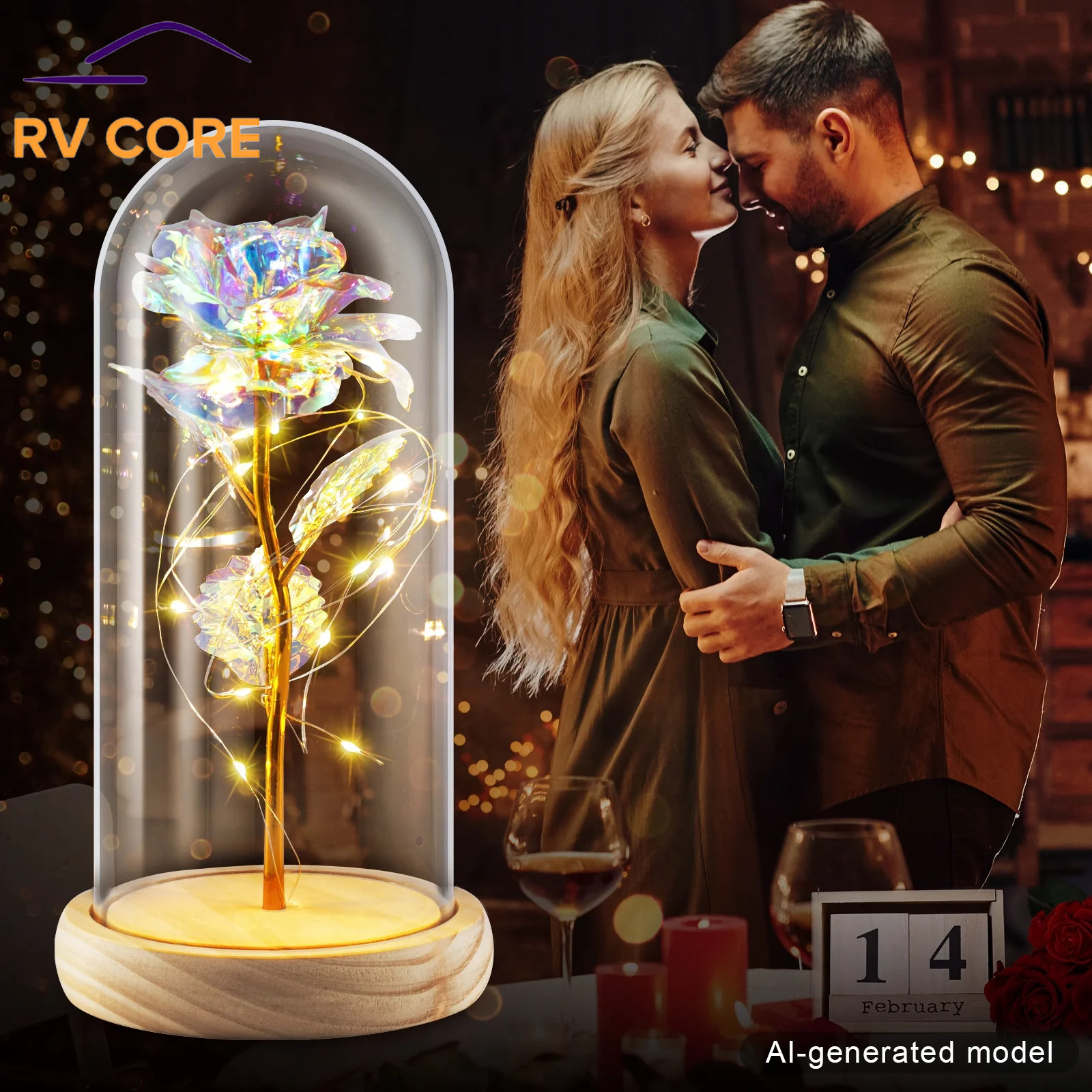 Rainbow LED Rose Flower Light Gift Colorful Artificial Rose for Women Mom Wife