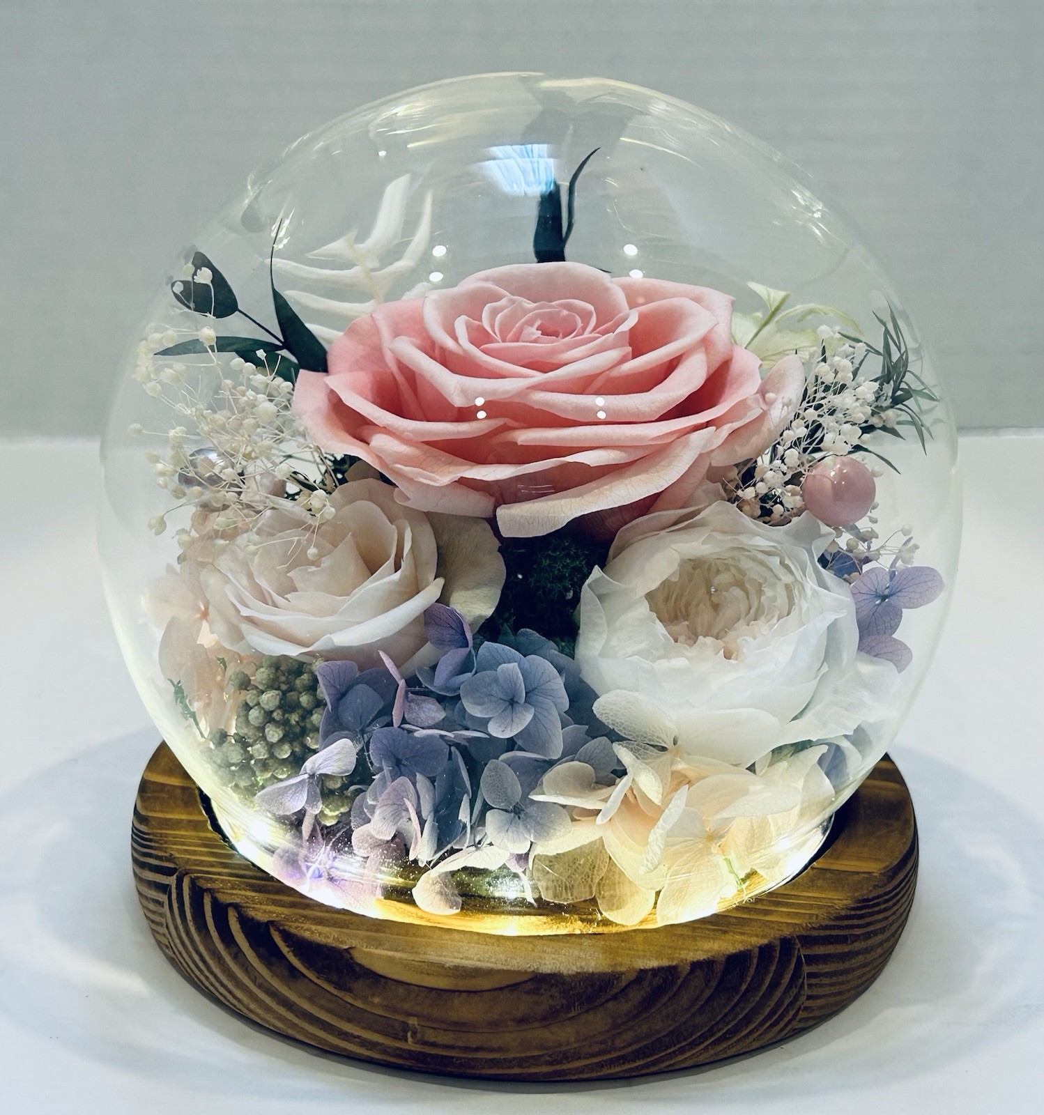 Preserved Flowers in Glass Dome with LED Light Forever Roses That Last