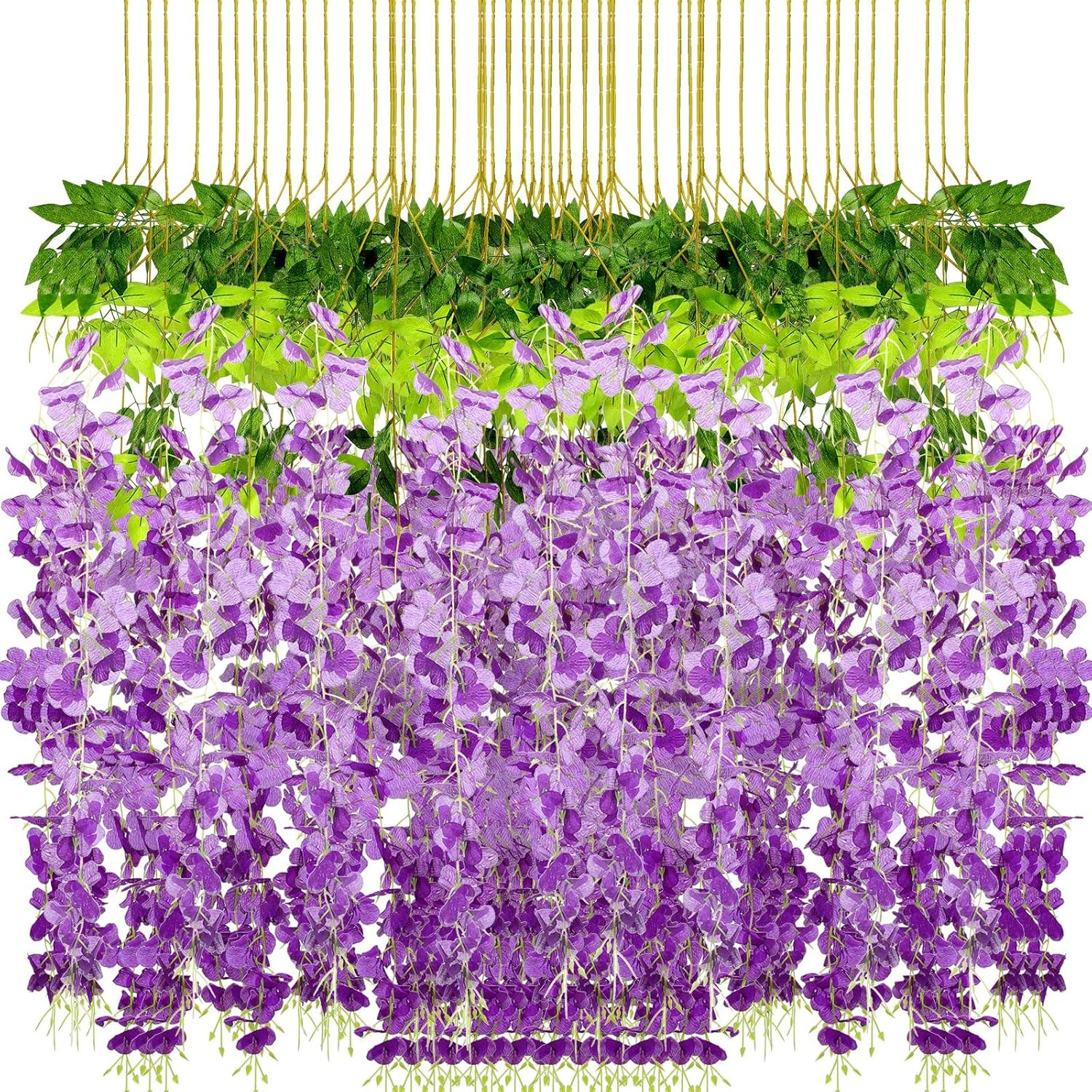 Dark Purple Wisteria Hanging Flowers – 108 Pack Silk Vine Garland for Events