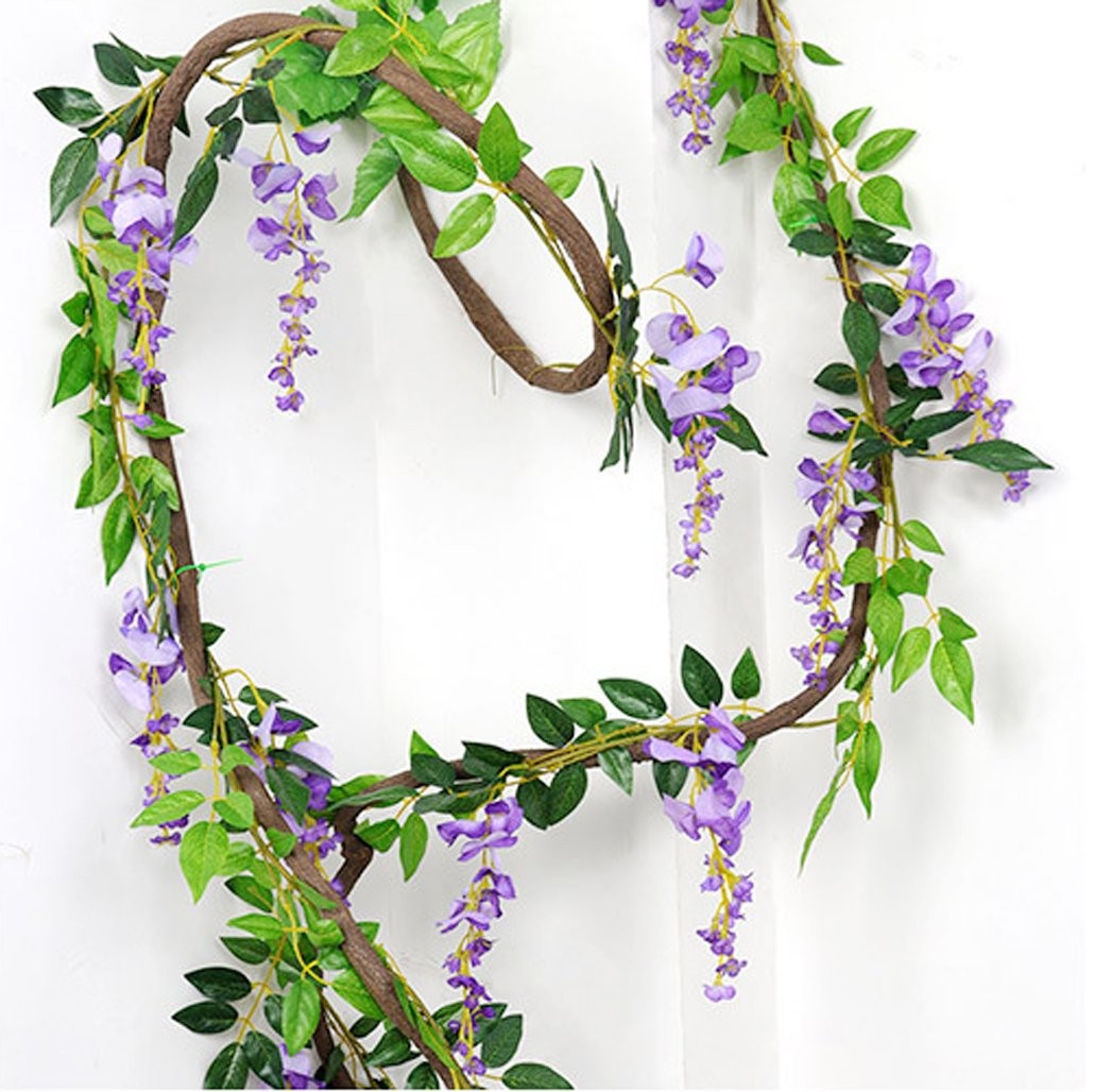 6.6FT 2 Pack Artificial Wisteria Flowers Fake Garland Hanging Silk Ivy Vine W…