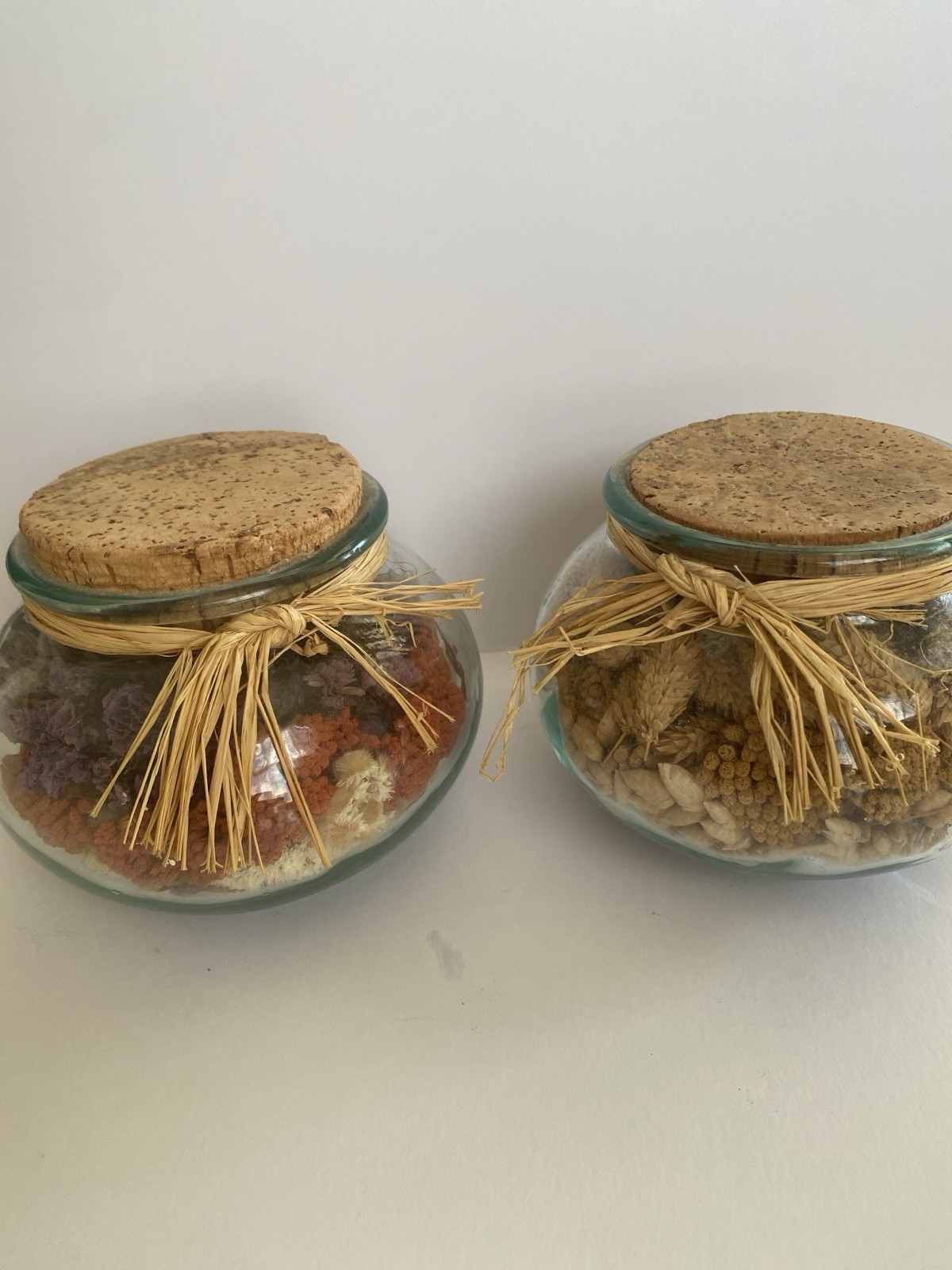 Vintage Pier 1 One Rare Dried Flowers Glass Made Italy Cork Jar 1970 Decor Set 2