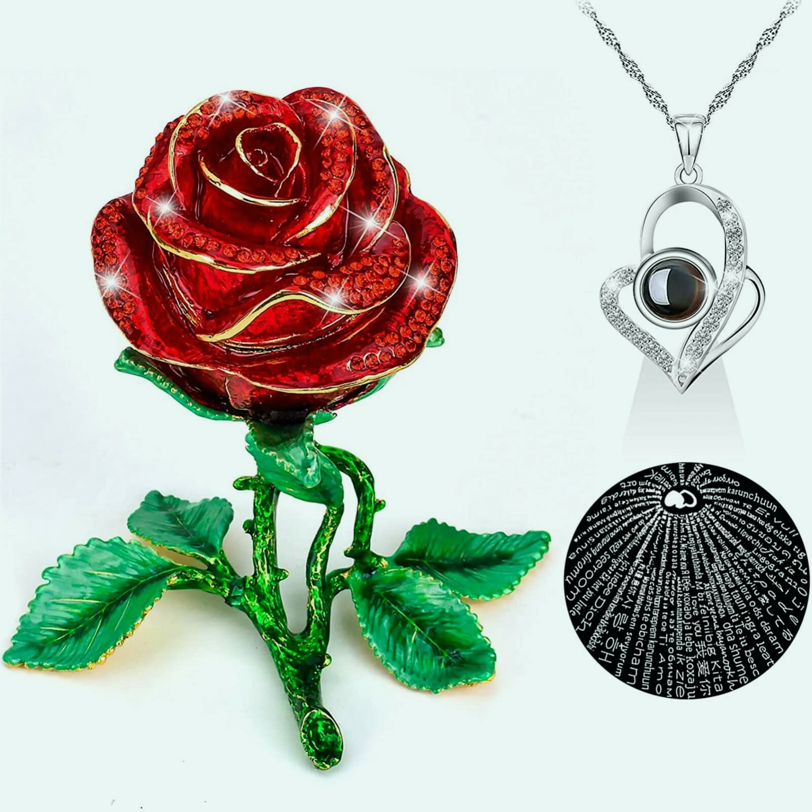Diamonds Preserved Rose + Necklace 925 Sterling Silver