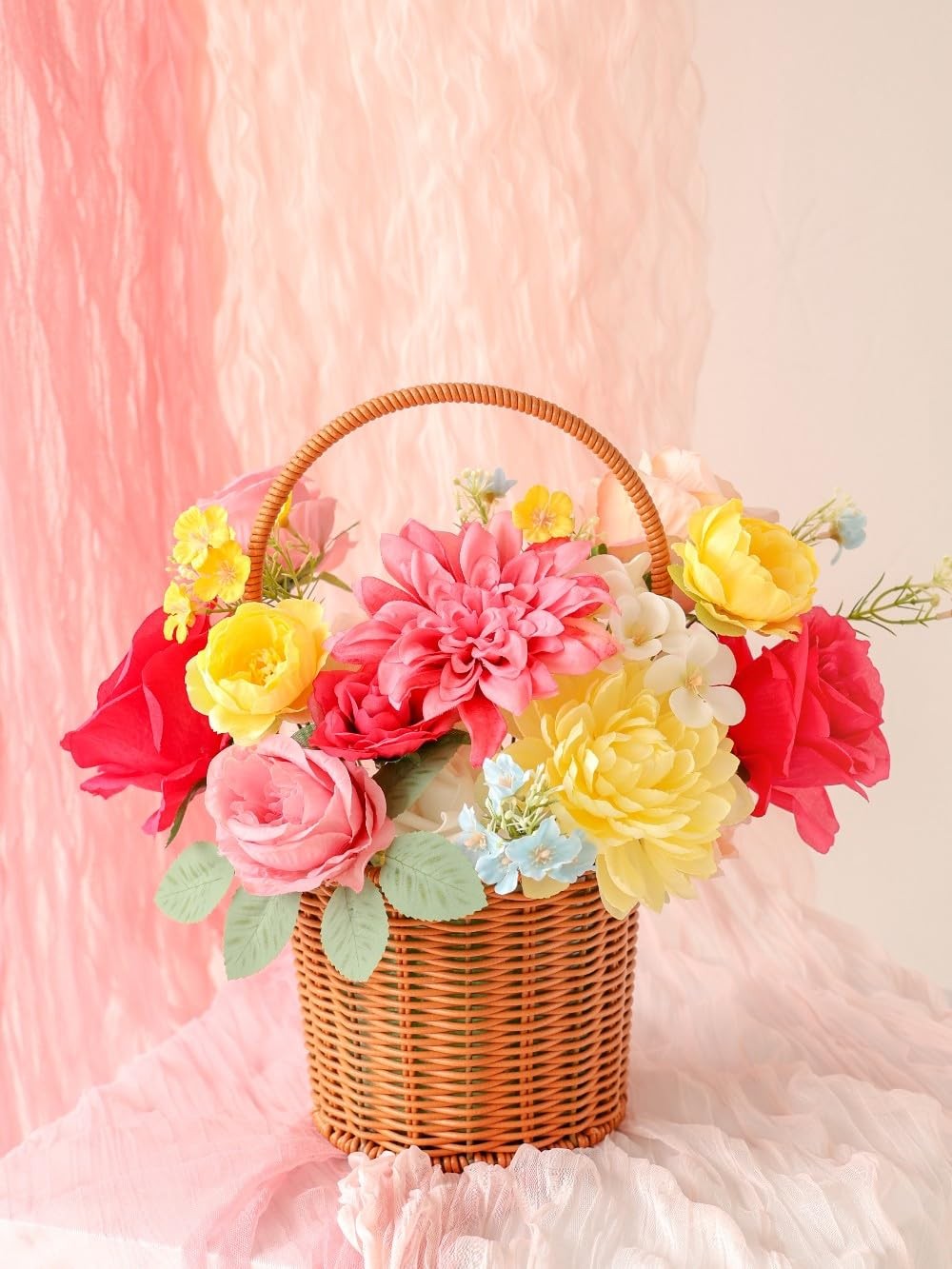 Artificial Flower Box Set Pink & Yellow Silk Flowers Rose Faux Flowers for DI…
