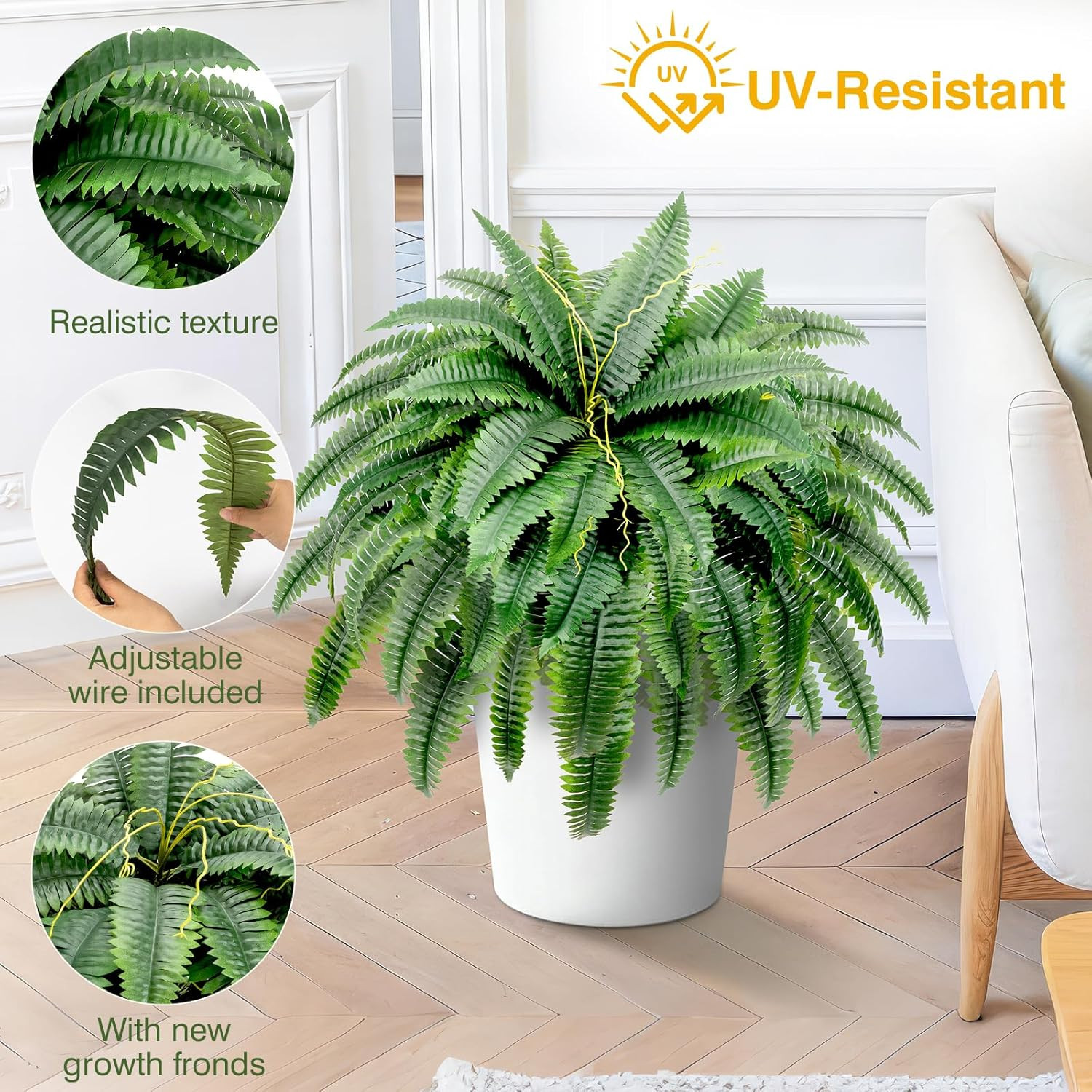 Artificial Boston Fern Bush – Set of 2 45Inch Fake Ferns with 55 Fronds, Large H