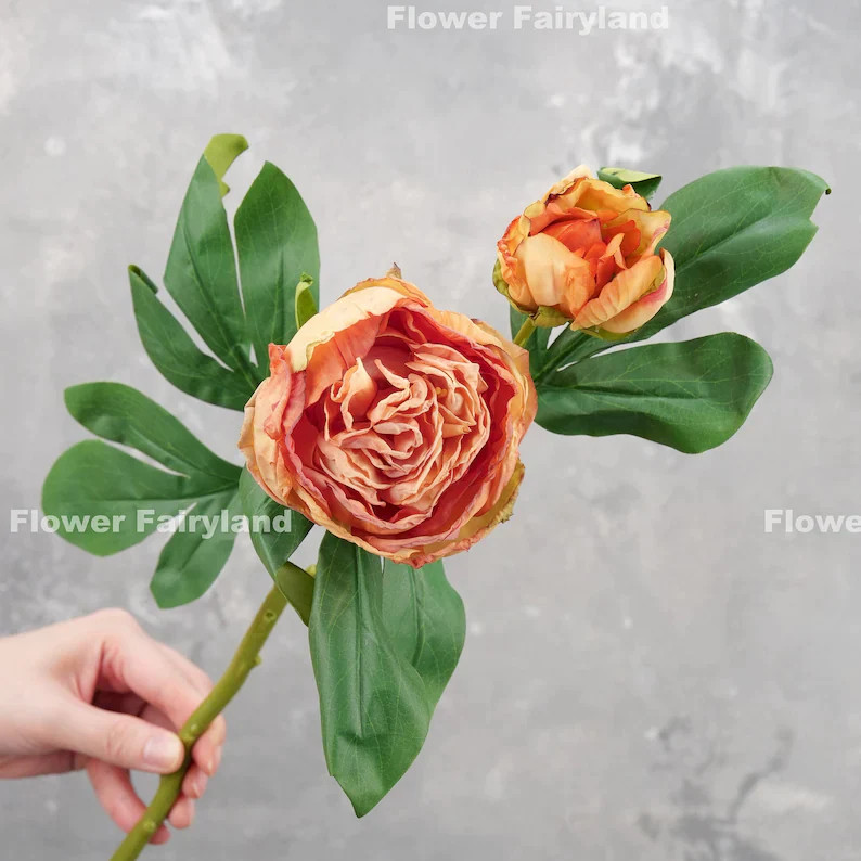Dried Look Peony with Bud – Orange | Artificial Flower | Home Decoration | Gifts