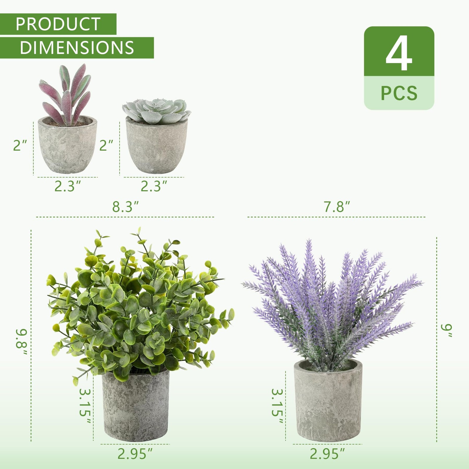 4 Packs Fake Plants Small Artificial Plants for Shelf Lavender Flowers Eucaly…