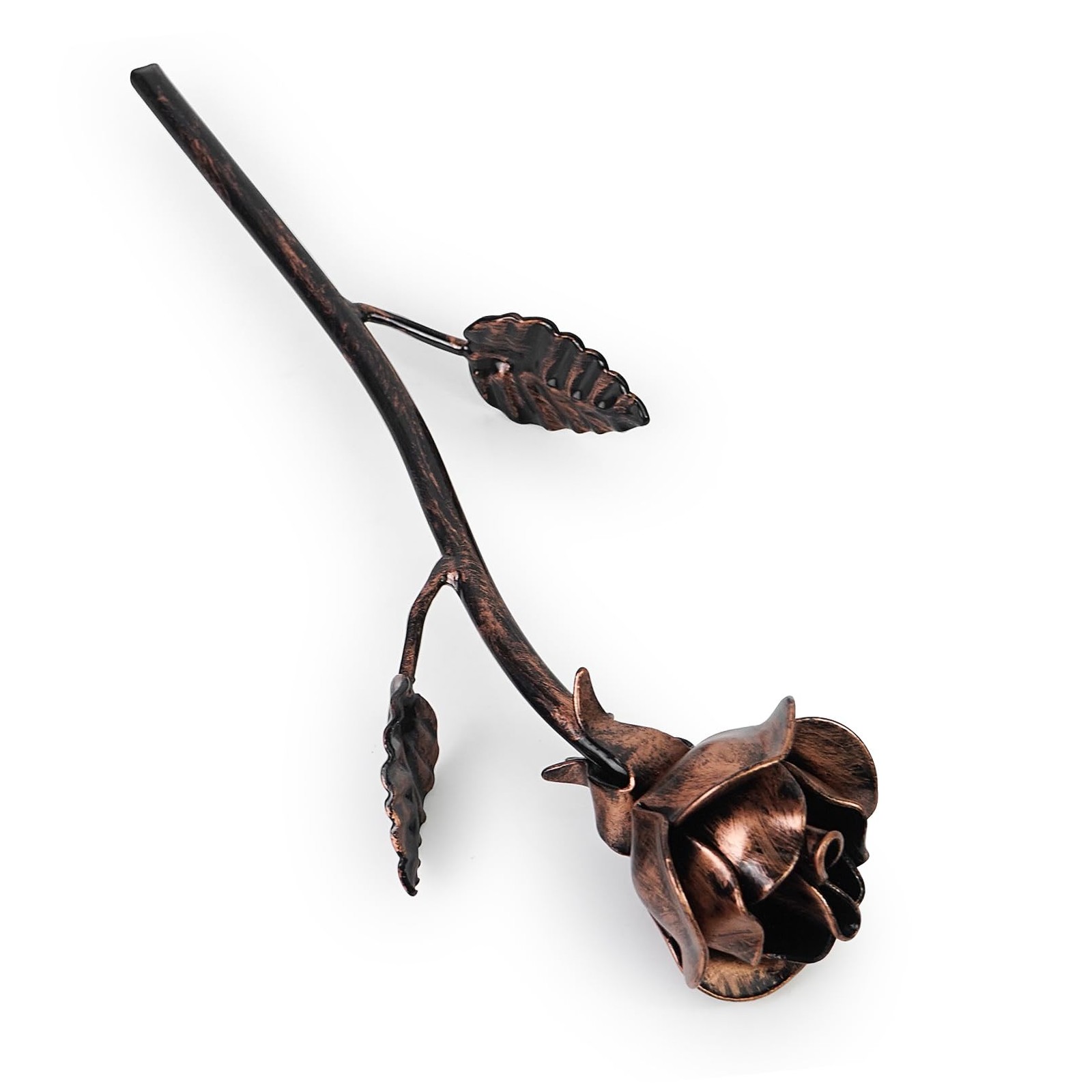 Metal Rose, Stand, Iron Forever Flower Sculpture, Romantic Gift, Antiqued Copper