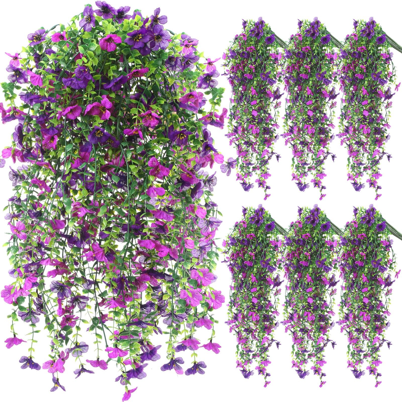 6 Pcs Spring Artificial Hanging Flowers Outdoor Faux Silk Mum Plant Decor Vio…