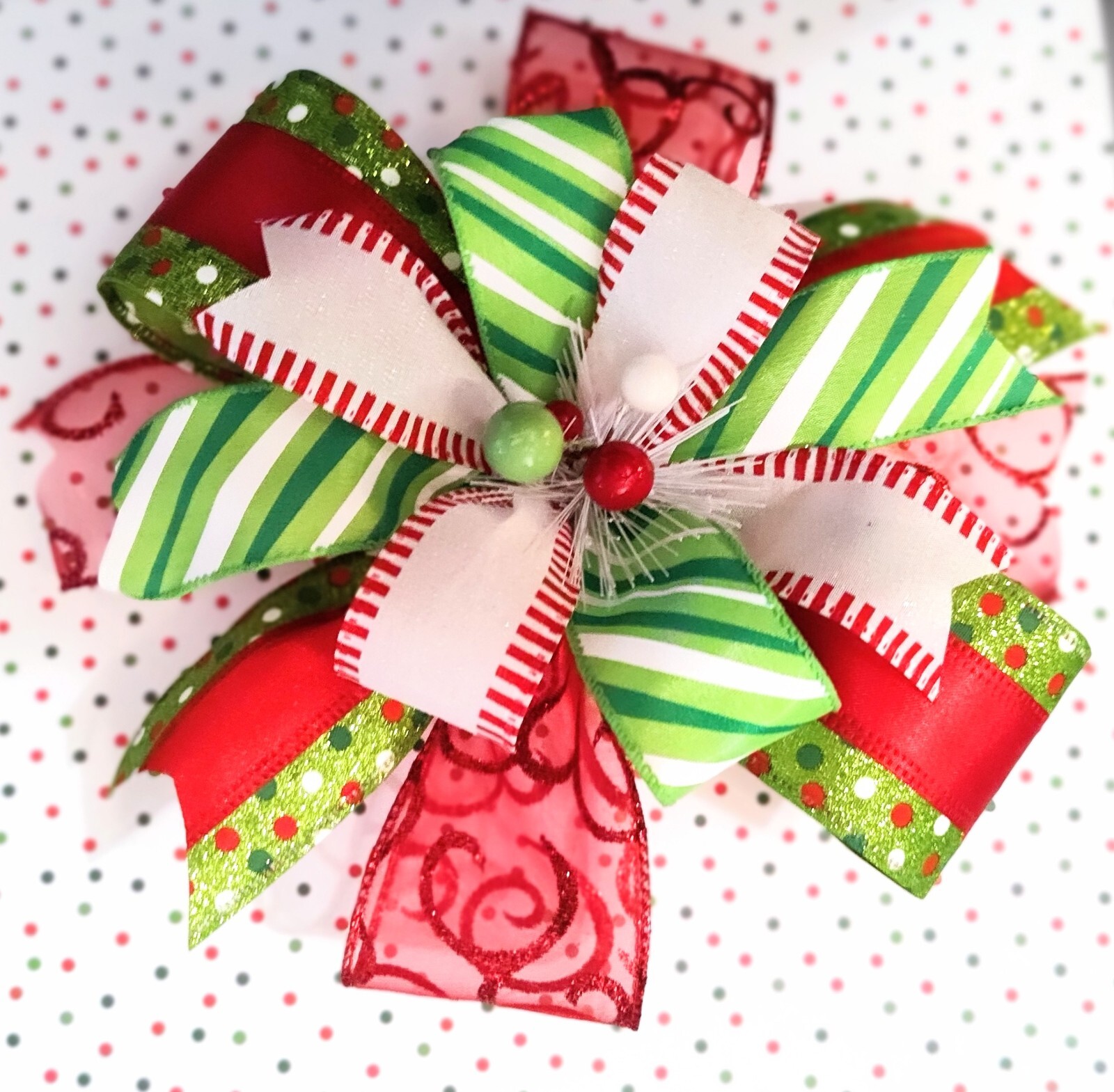 8×8 Grinch Inspired Wreath Bow, Lantern Bow, Door Hanger Bow, Swag or Mantle Bow