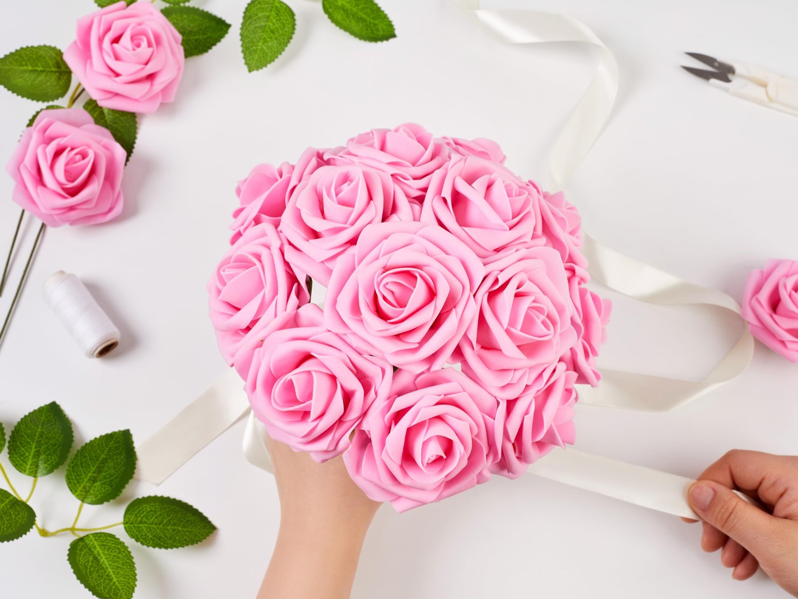 16 Pcs Fake Dark Pink Roses Artificial Flowers