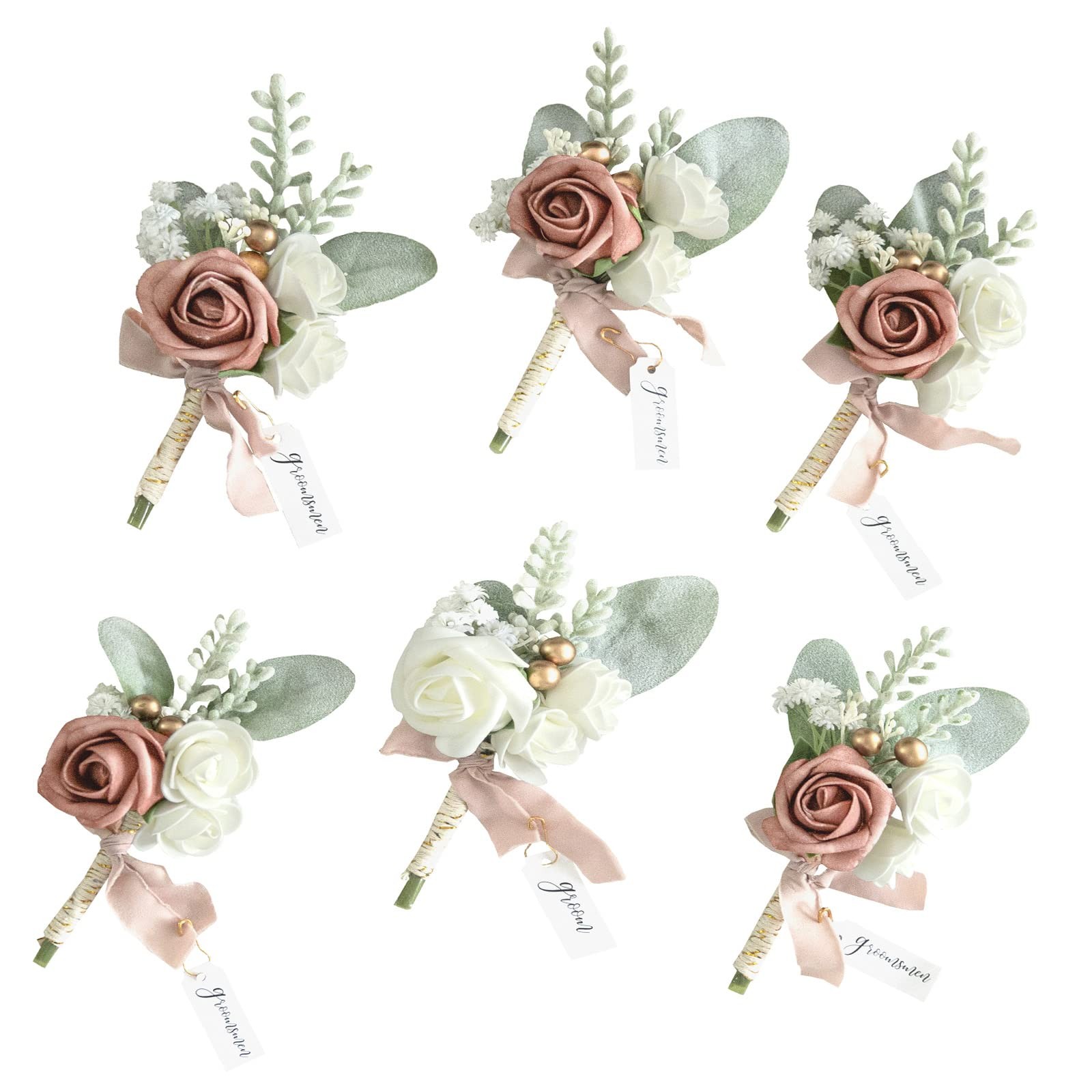 Dusty Rose Wedding Boutonniere For Men Set Of 6 Artificial Rose Boutonniere For