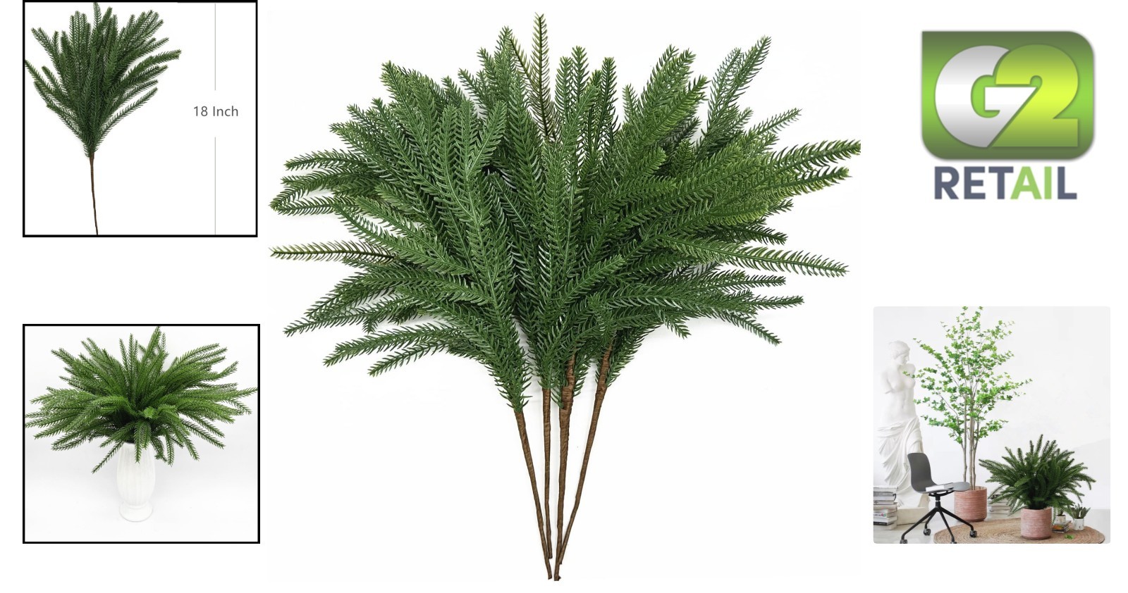 Lifelike Norfolk Pine Stems – 4-Pack 18 Inch Faux Greenery for Home Decor