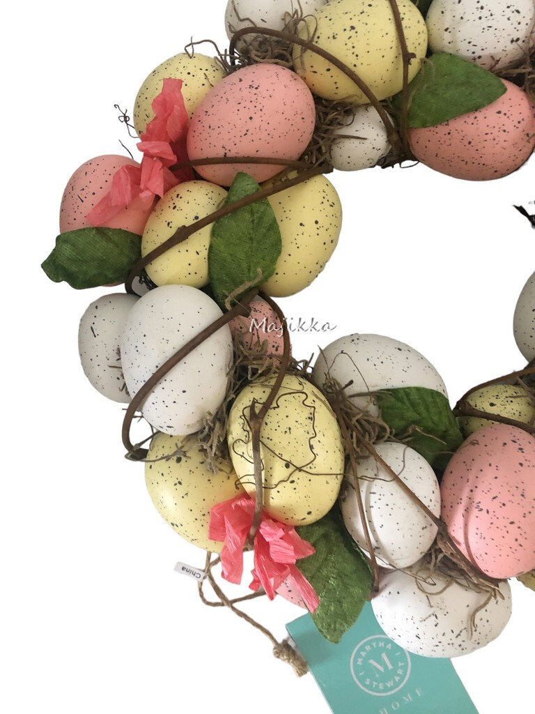 Martha Stewart Spring Easter Egg Wreath Speckled Pastel Pink White Yellow 12.5″