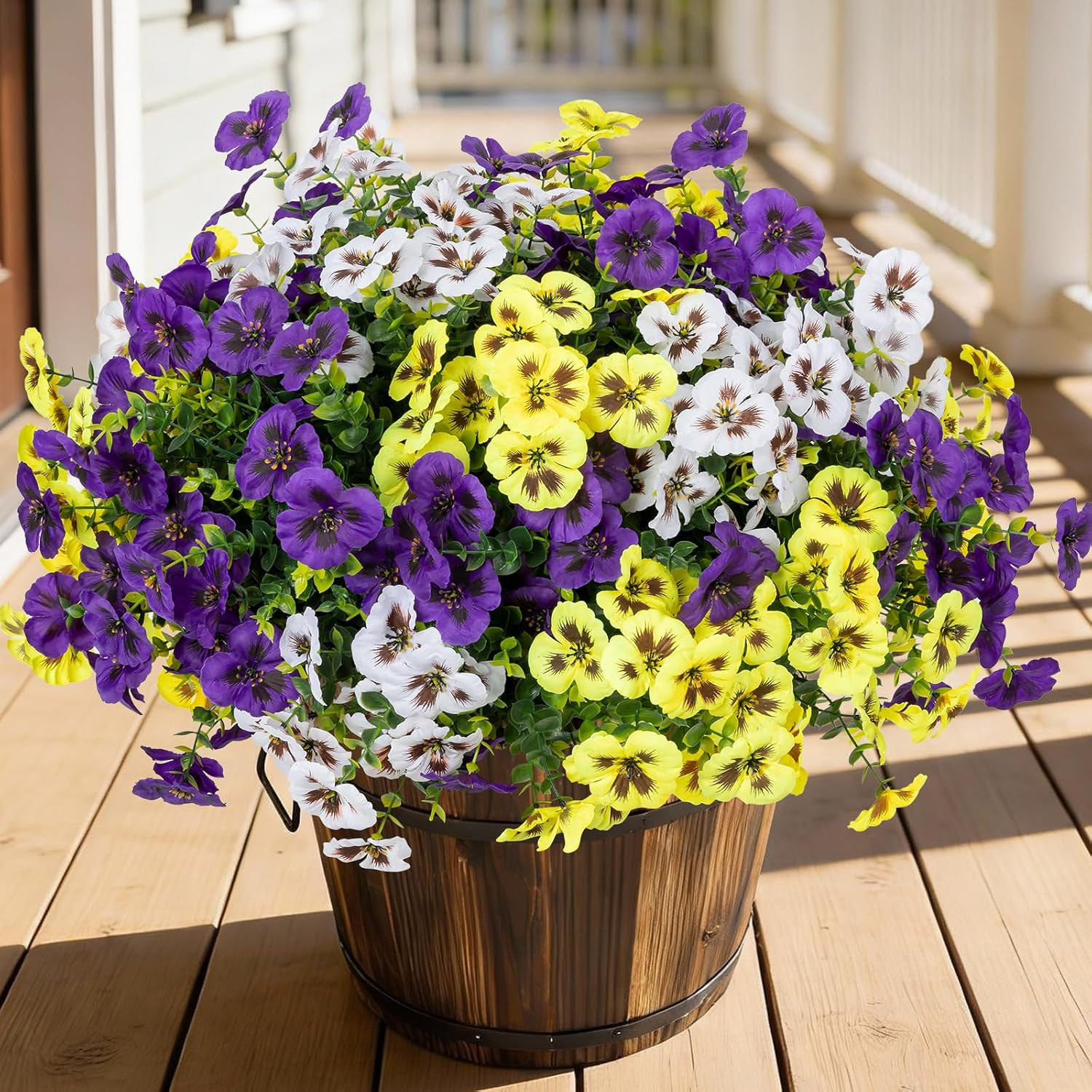 24 Pcs Artificial Fake Pansy Flowers for Outdoor,Faux Silk Plants Flowers UV Res