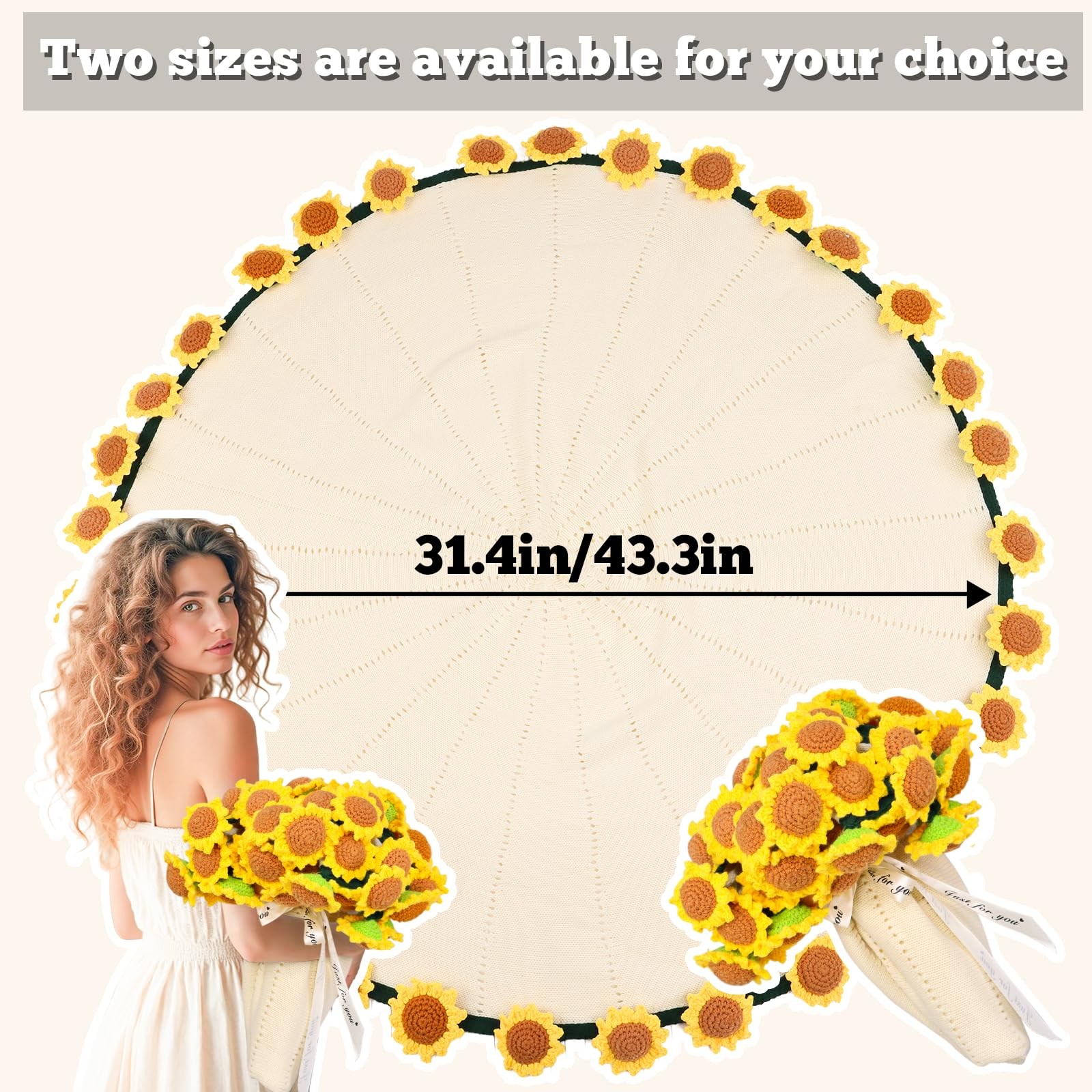LOKOZ Sunflower Gifts for Women Get Well – Crochet Flowers Bouquet Blanket,