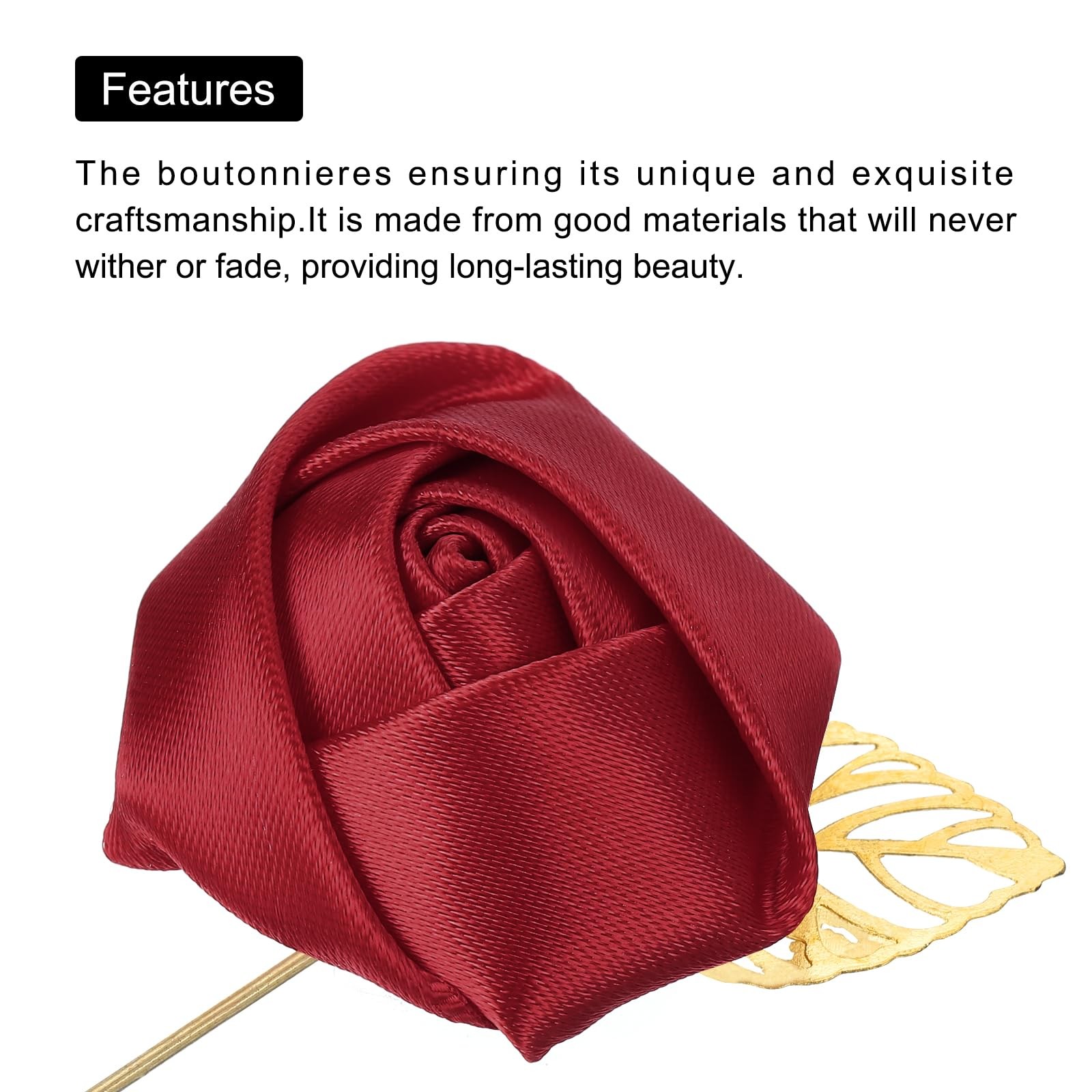 12 Pcs Rose Boutonnieres Pins for Men Wedding Ceremony Artificial Faux Flower