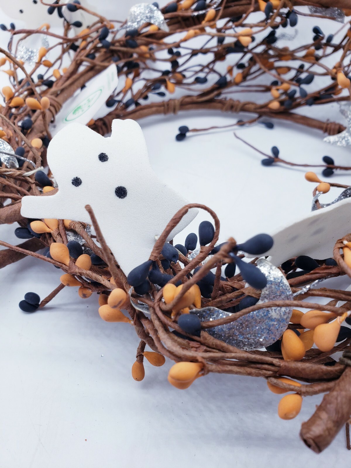 Shea’s Wildflower Company Halloween Garland Orange Blk Silver Glitter with Ghost