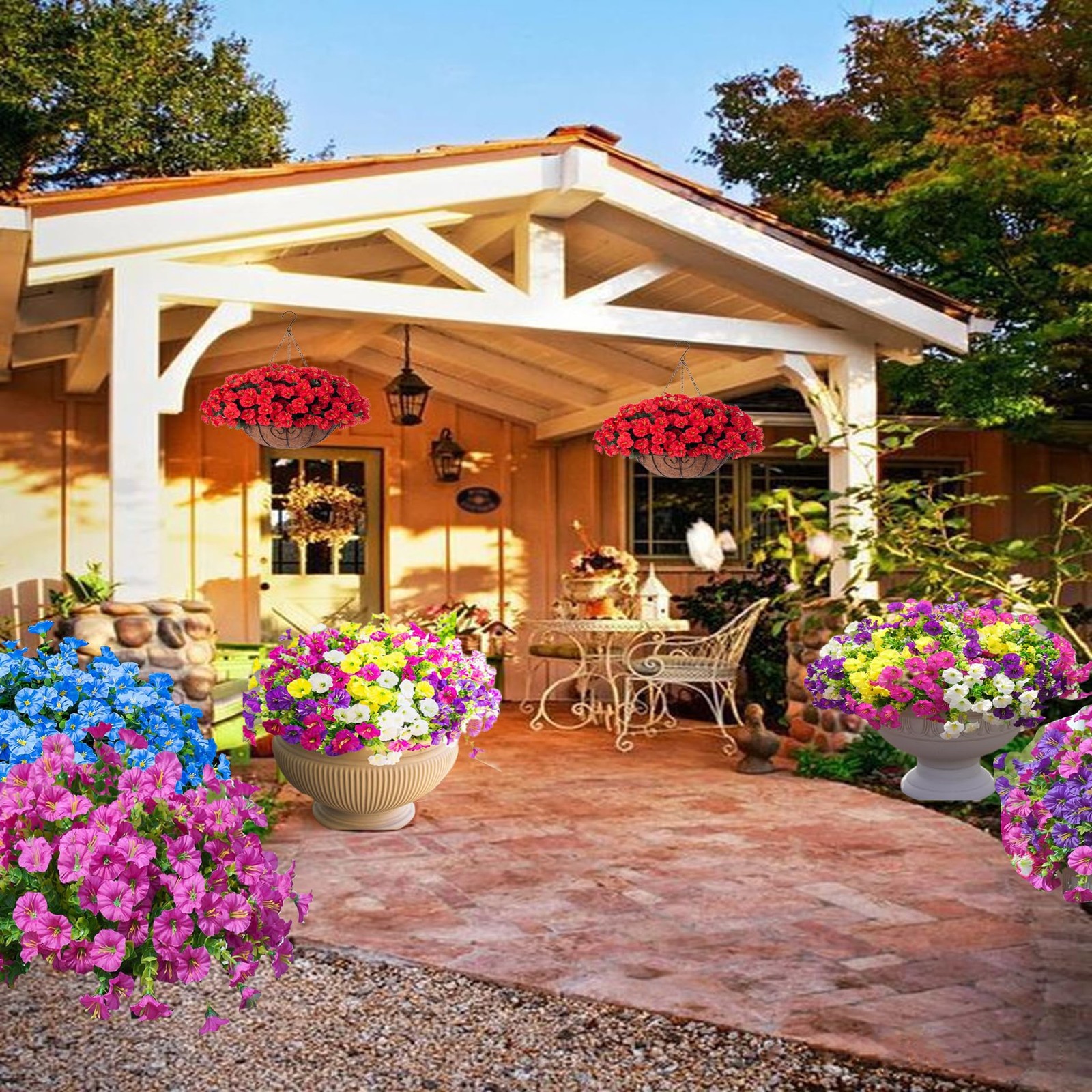 Artificial Outdoor Flowers 16 Bundles Fake Morning Glory Flower Outdoor UV Re…