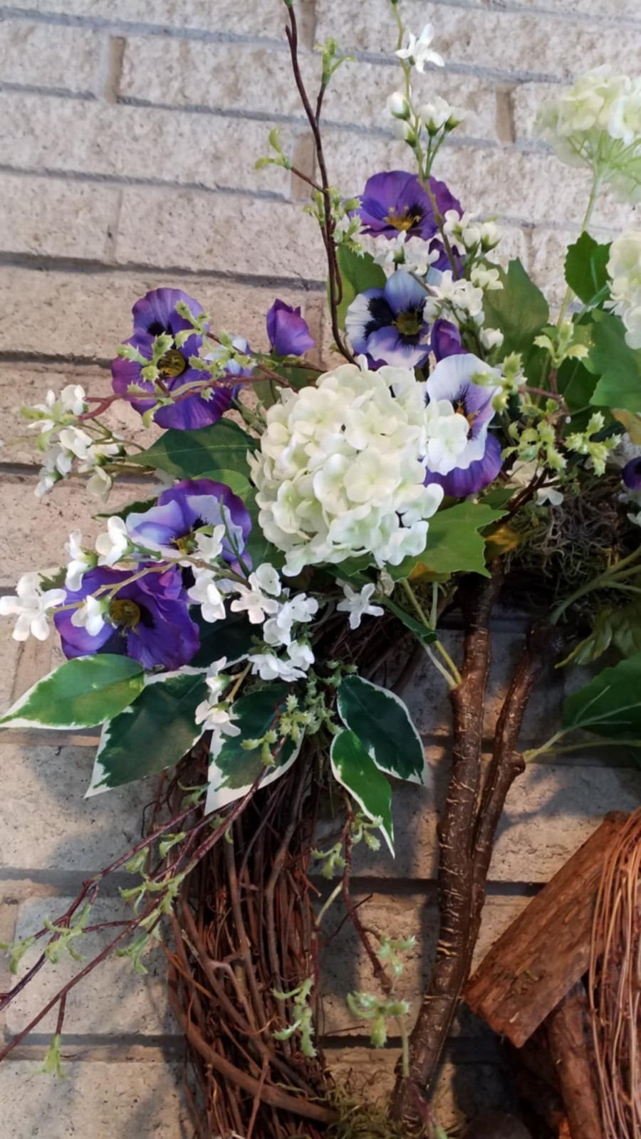 Flower Wreath Spring Summer Door Decor Bird Hydrangea Pansy Flower Arrangement
