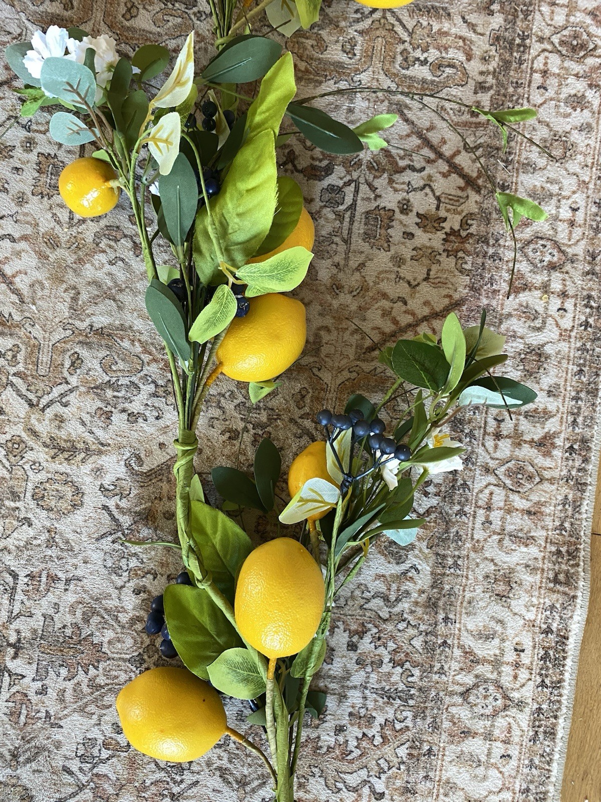 NWT Artificial Flowering Lemon/Blueberry Spring 50in Garland Greenery Decor
