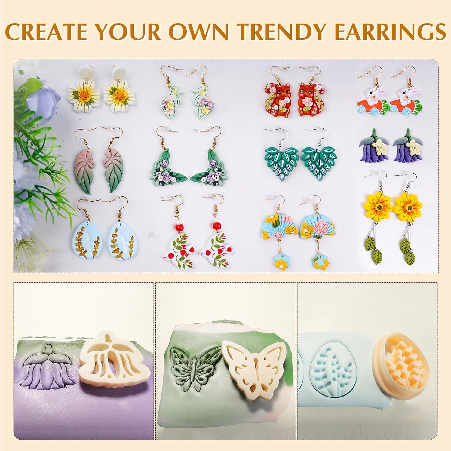 65 Pcs Flower, Leaf & Animal Polymer Clay Cutters Set, Clay Cutters Shapes for E