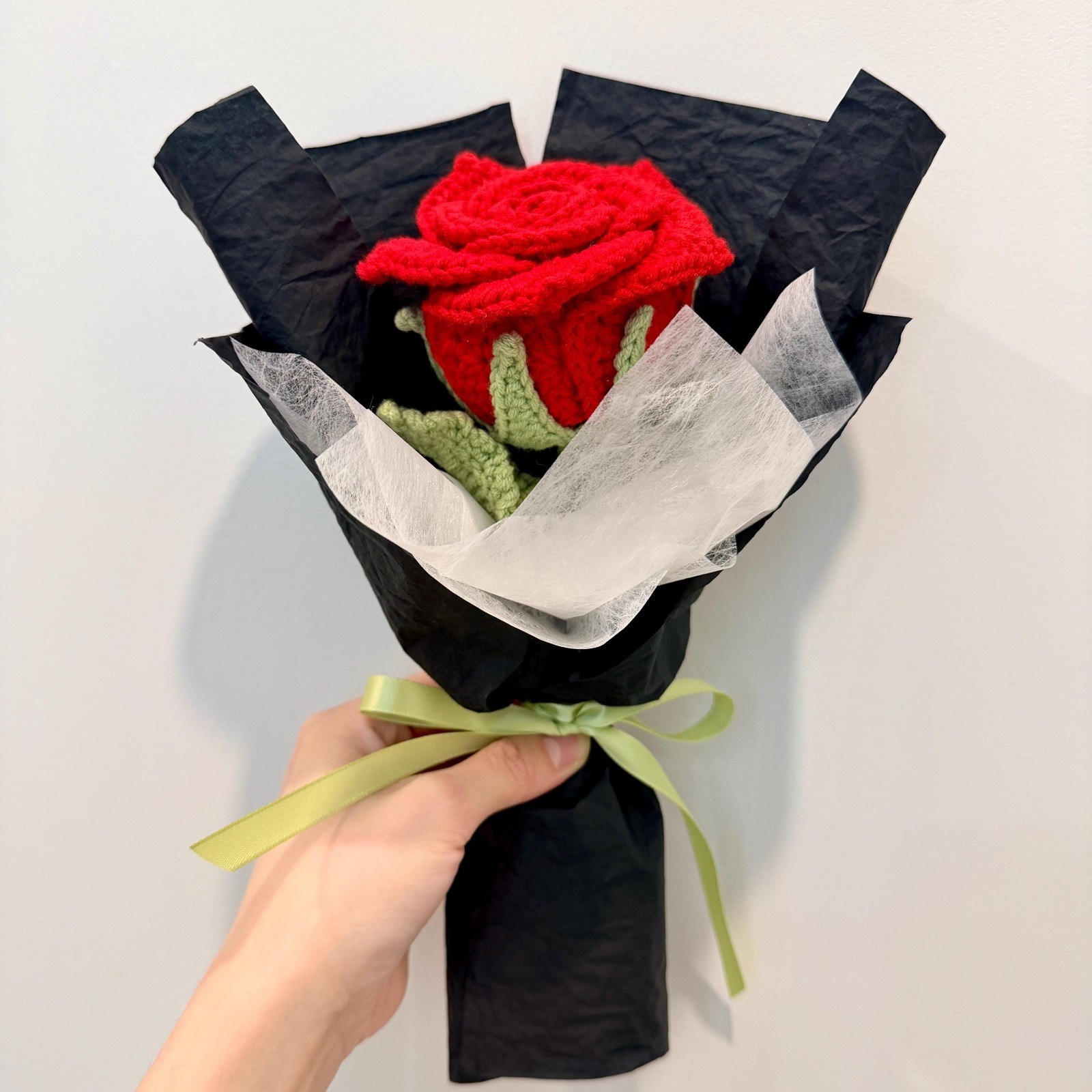 Red Crochet Rose Bouquet Handmade Valentine’s Yarn Roses Anniversary Gift