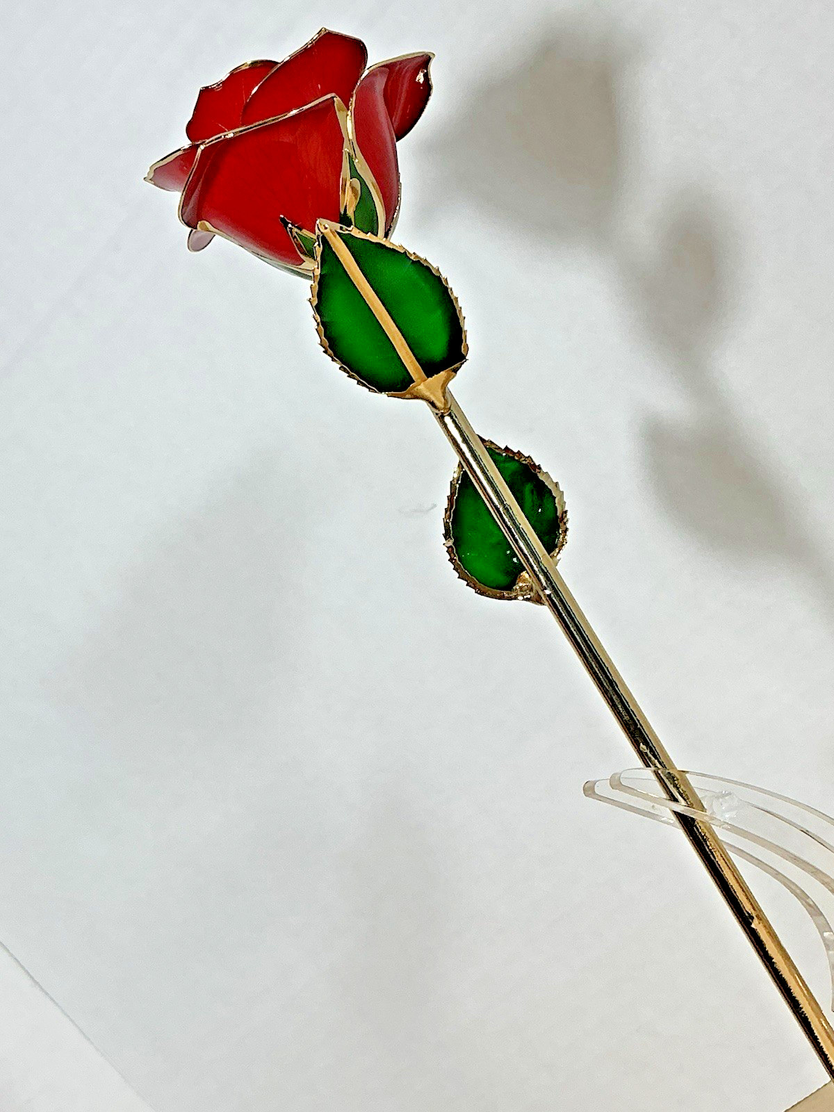 24K Gold Trim Red Rose Dipped Rose in Gift Box w/ Display Stand Valentine’s Gift