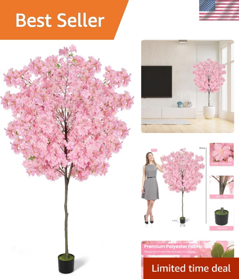 Stunning 6Ft Pink Cherry Blossom Artificial Tree in Black Pot – Easy Decor