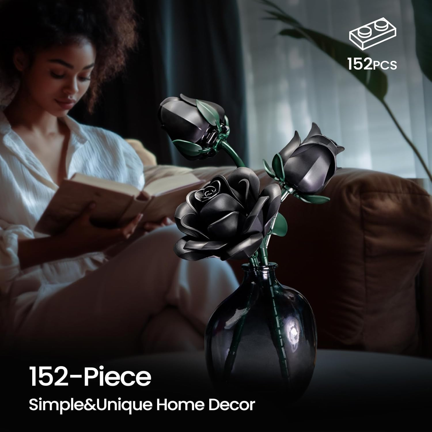 Black Roses Flower Building Set – 3Pack, Gift for Mother Day Mom/Her/Girlfriend/