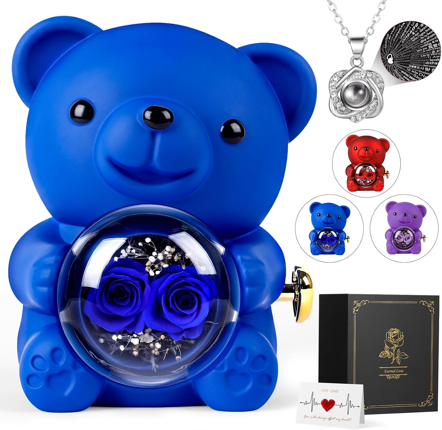 Cute Bear Teddy with Preserved Rose Gift Box, Romantic Rose Flower Bear Teddy Ne