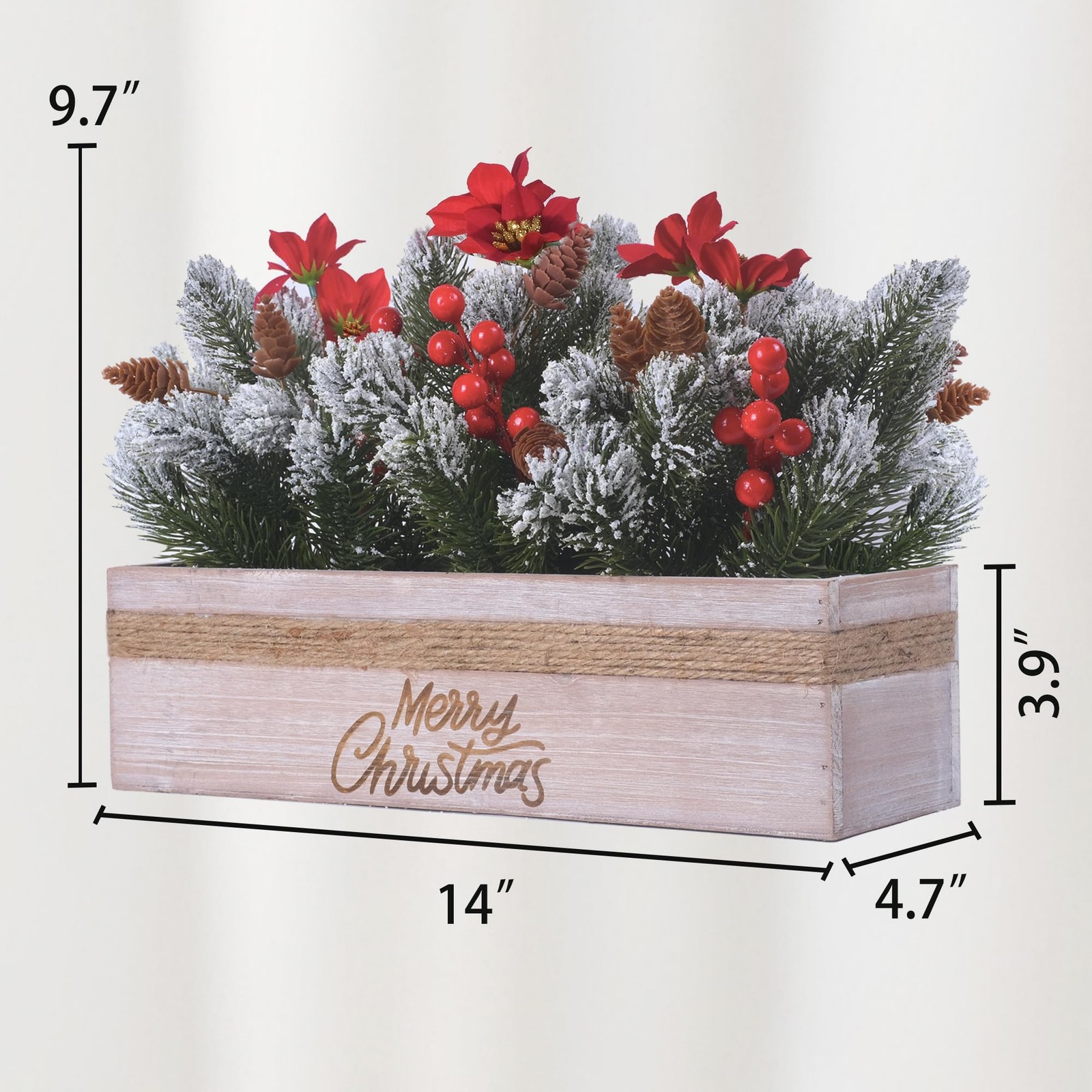 Christmas Table Centerpiece Decorations with Red Poinsettias, Snowy Norfolk P…